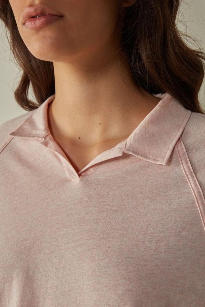 Intimissimi Pamut Rouches Long Sleeve Polo Pizsama Női Rózsaszín | HUGL3873