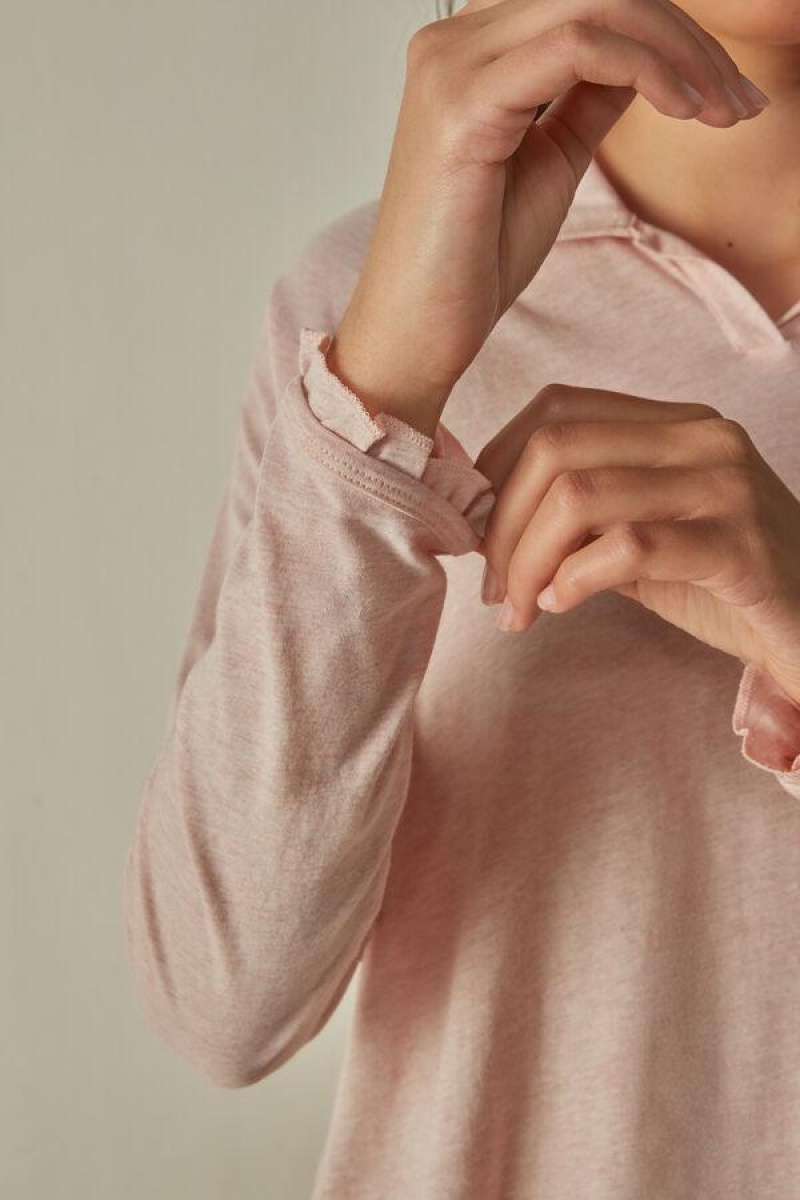 Intimissimi Pamut Rouches Long Sleeve Polo Pizsama Női Rózsaszín | HUGL3873