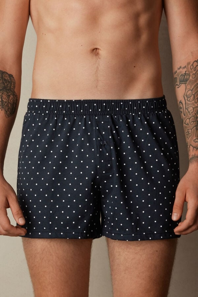 Intimissimi Patterned Pamut Jersey Relaxed Fit Boxer Férfi Kék | HUJJ3454