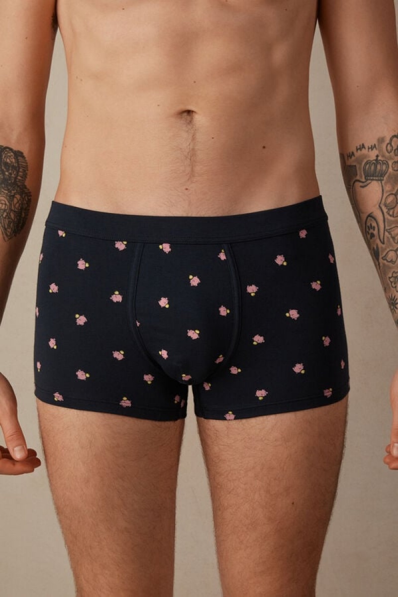 Intimissimi Piggy Bank in Stretch Supima® Pamut Boxer Férfi Kék | HULH3400