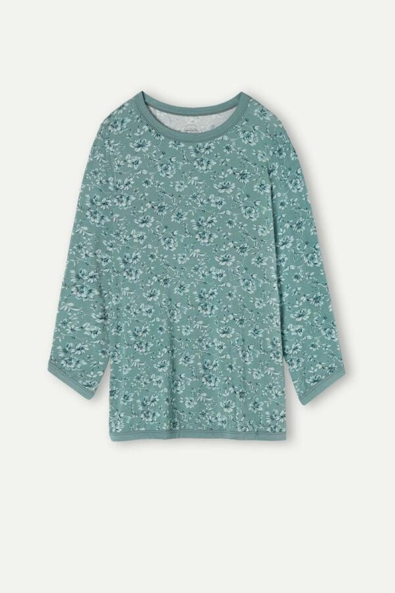 Intimissimi Prairie Bouquet Long Sleeve Top Pizsama Női Zöld | HUTV3883