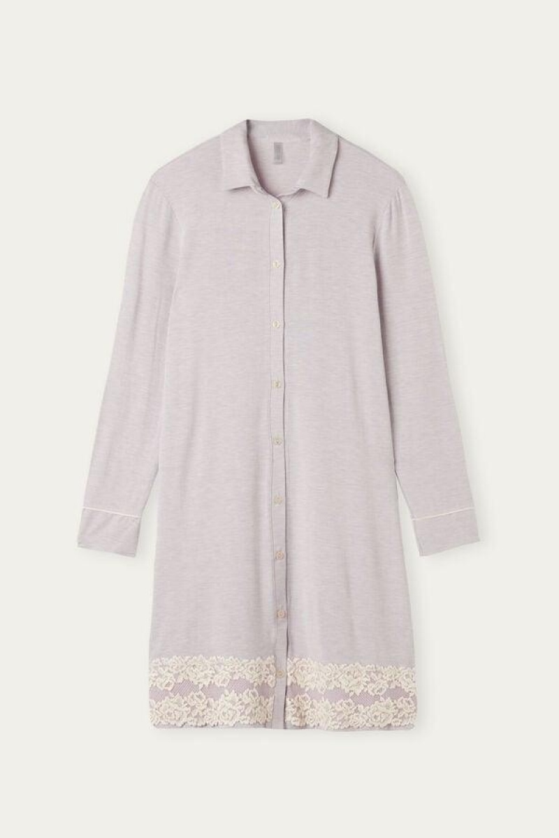 Intimissimi Pretty Flower Open Front Nightshirt Pizsama Női Lila Fehér | HUJJ3974