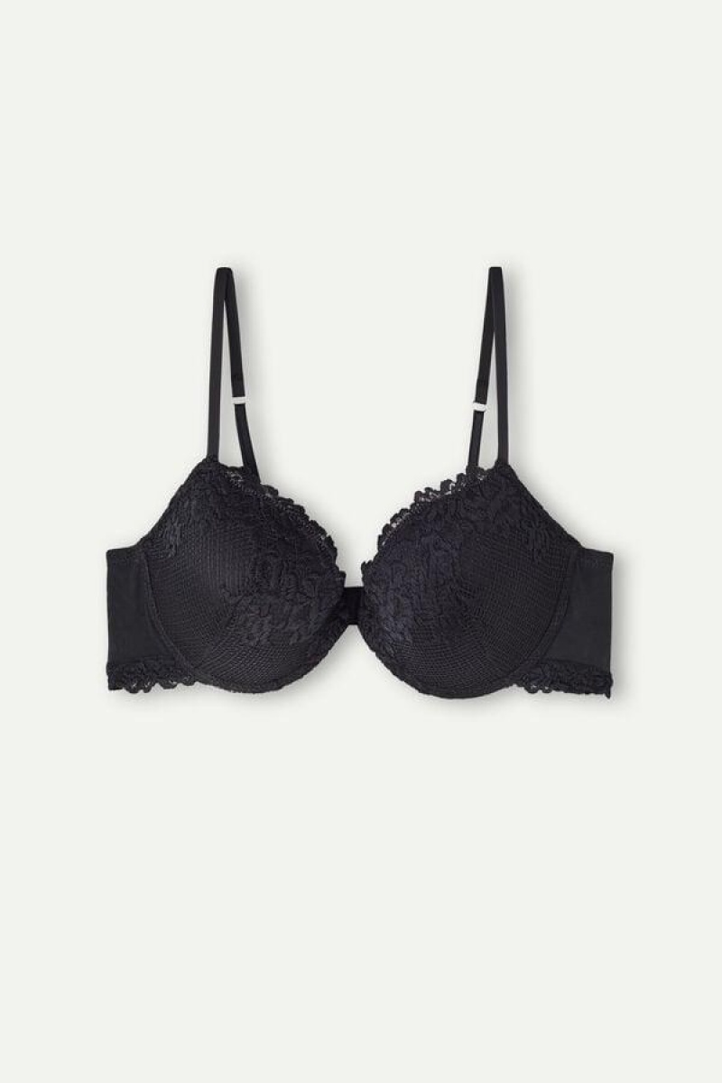 Intimissimi Pretty Flowers Bellissima Push-up Melltartók Női Fekete | HUSO4760