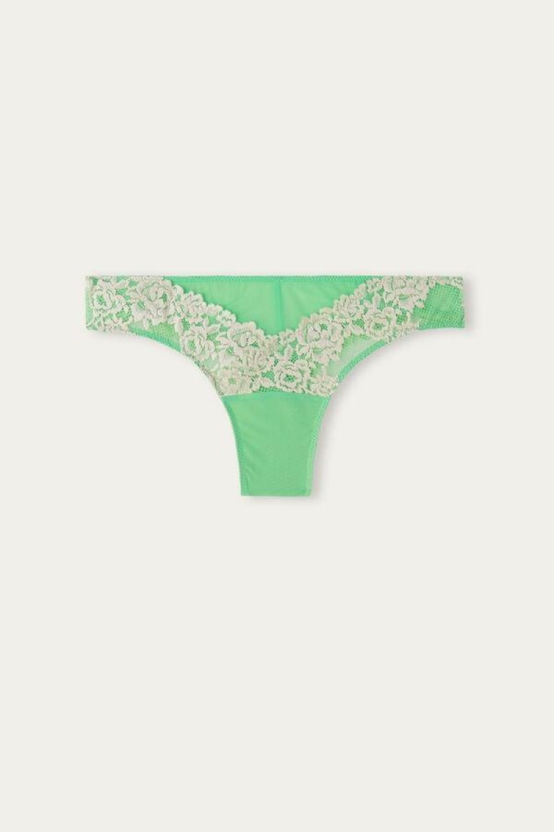 Intimissimi Pretty Flowers Brazilian Bugyi Női Menta Fehér | HUGL3586