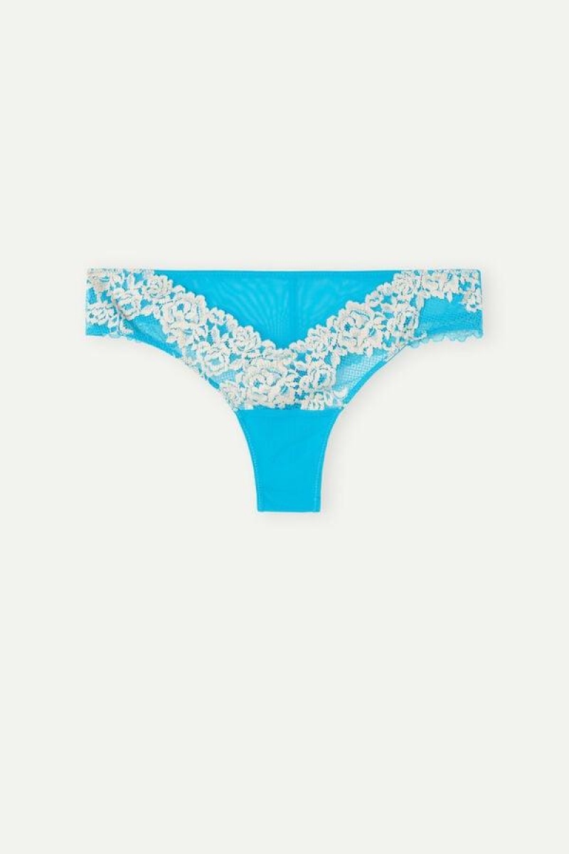 Intimissimi Pretty Flowers Brazilian Bugyi Női Türkiz Fehér | HUSO3582