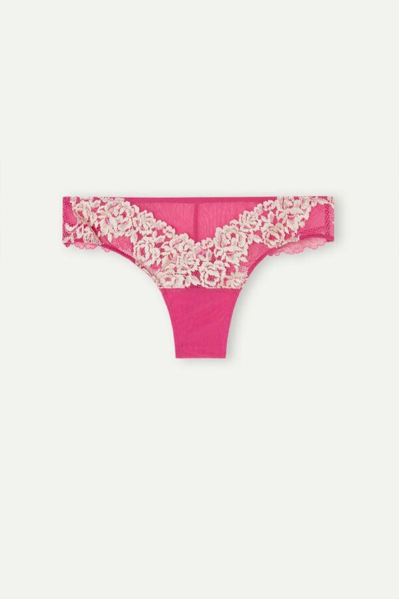 Intimissimi Pretty Flowers Brazilian Bugyi Női Rózsaszín Fehér | HUFM3580