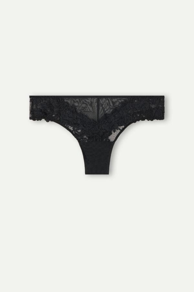 Intimissimi Pretty Flowers Brazilian Bugyi Női Fekete | HUOR3540