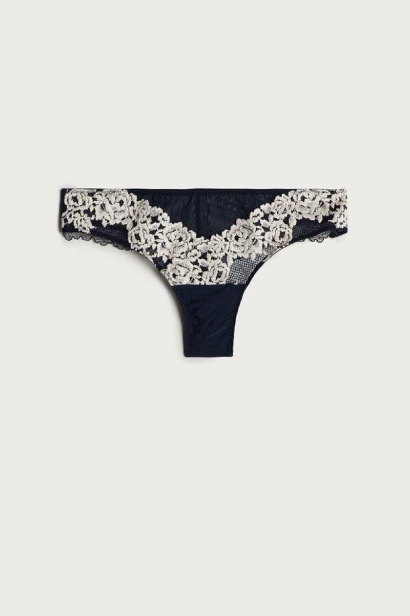 Intimissimi Pretty Flowers Brazilian Bugyi Női Mélykék Világos Sárga | HULH3504