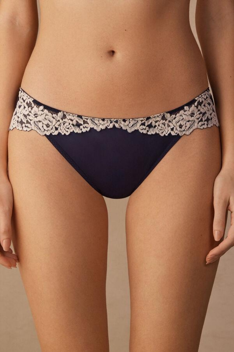 Intimissimi Pretty Flowers Bugyi Női Mélykék Világos Sárga | HUSO3641