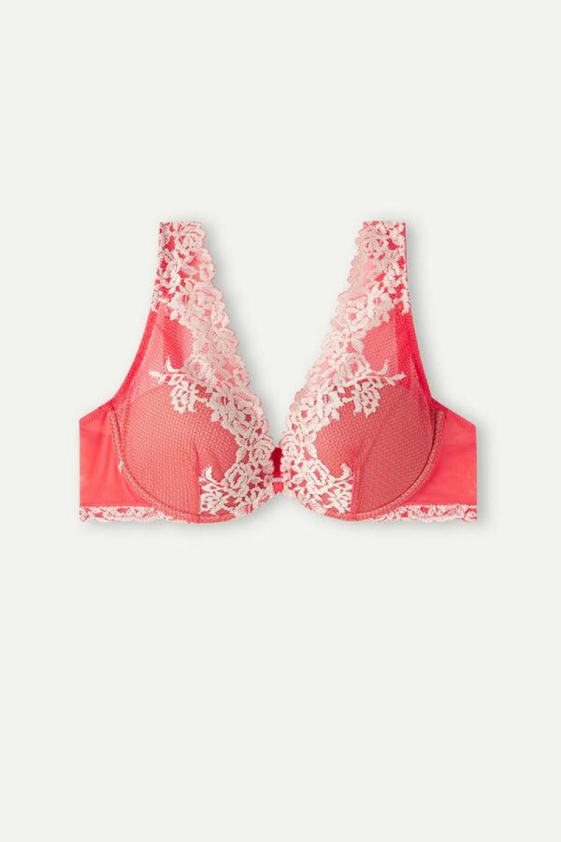 Intimissimi Pretty Flowers Elena Balconette Melltartók Női Mélypiros Fehér | HUMA4822