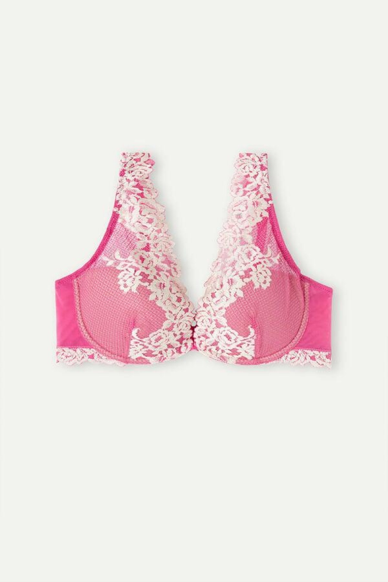 Intimissimi Pretty Flowers Elena Balconette Melltartók Női Rózsaszín Fehér | HUMA4564