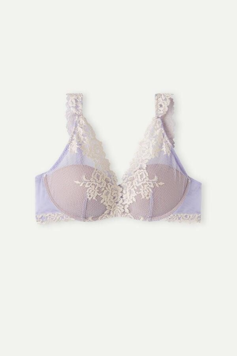 Intimissimi Pretty Flowers Giorgia Balconette Melltartók Női Levendula Fehér | HUSO4570