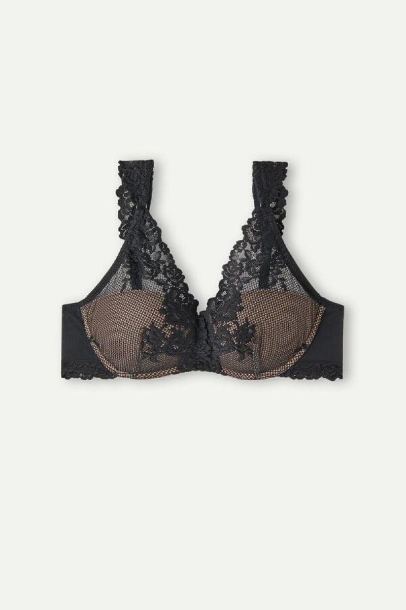 Intimissimi Pretty Flowers Giorgia Balconette Melltartók Női Fekete | HUPQ4980