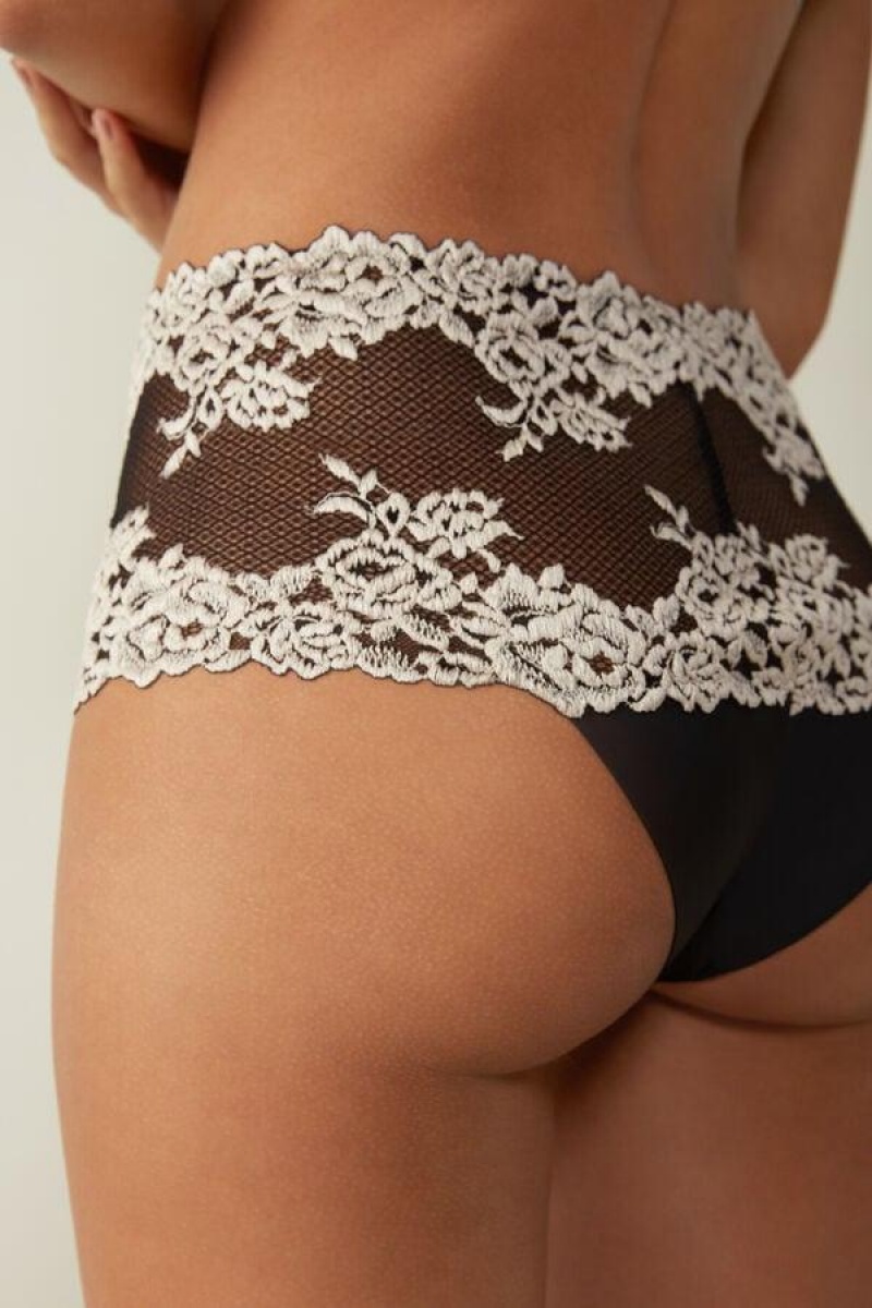 Intimissimi Pretty Flowers Hipster Brazilian Bugyi Női Fekete Fehér | HUSO3720