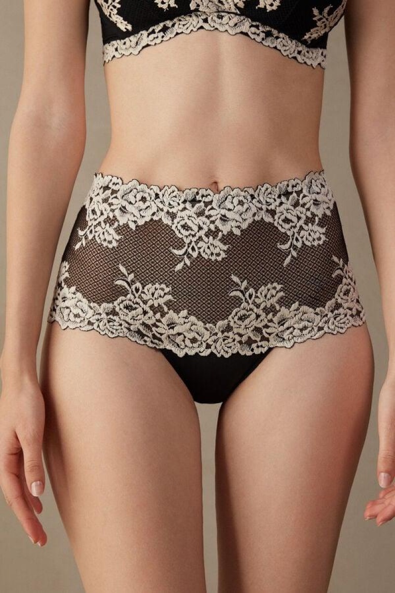 Intimissimi Pretty Flowers Hipster Brazilian Bugyi Női Fekete Fehér | HUSO3720