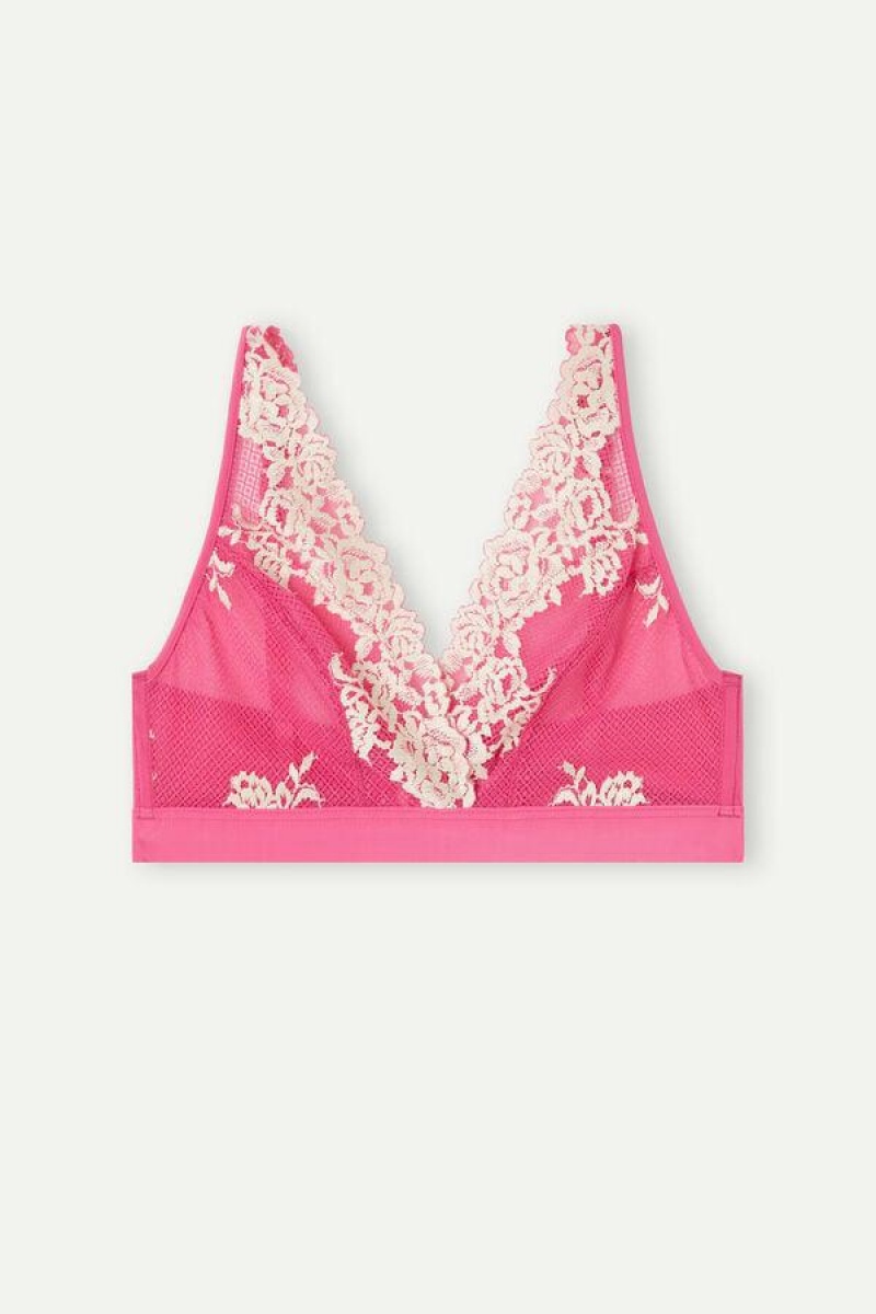 Intimissimi Pretty Flowers Lara Triangle Melltartók Női Rózsaszín Fehér | HUEX4919