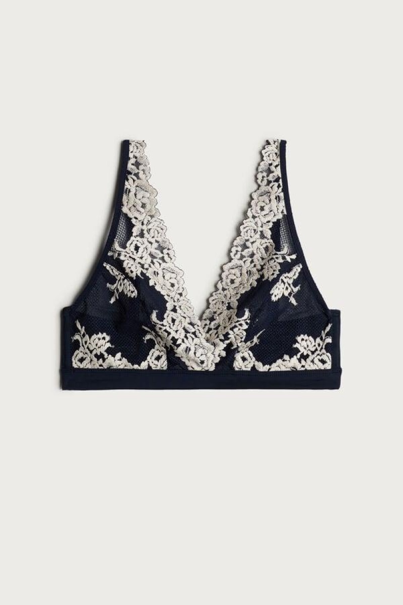 Intimissimi Pretty Flowers Lara Triangle Melltartók Női Mélykék Világos Sárga | HUUT4790