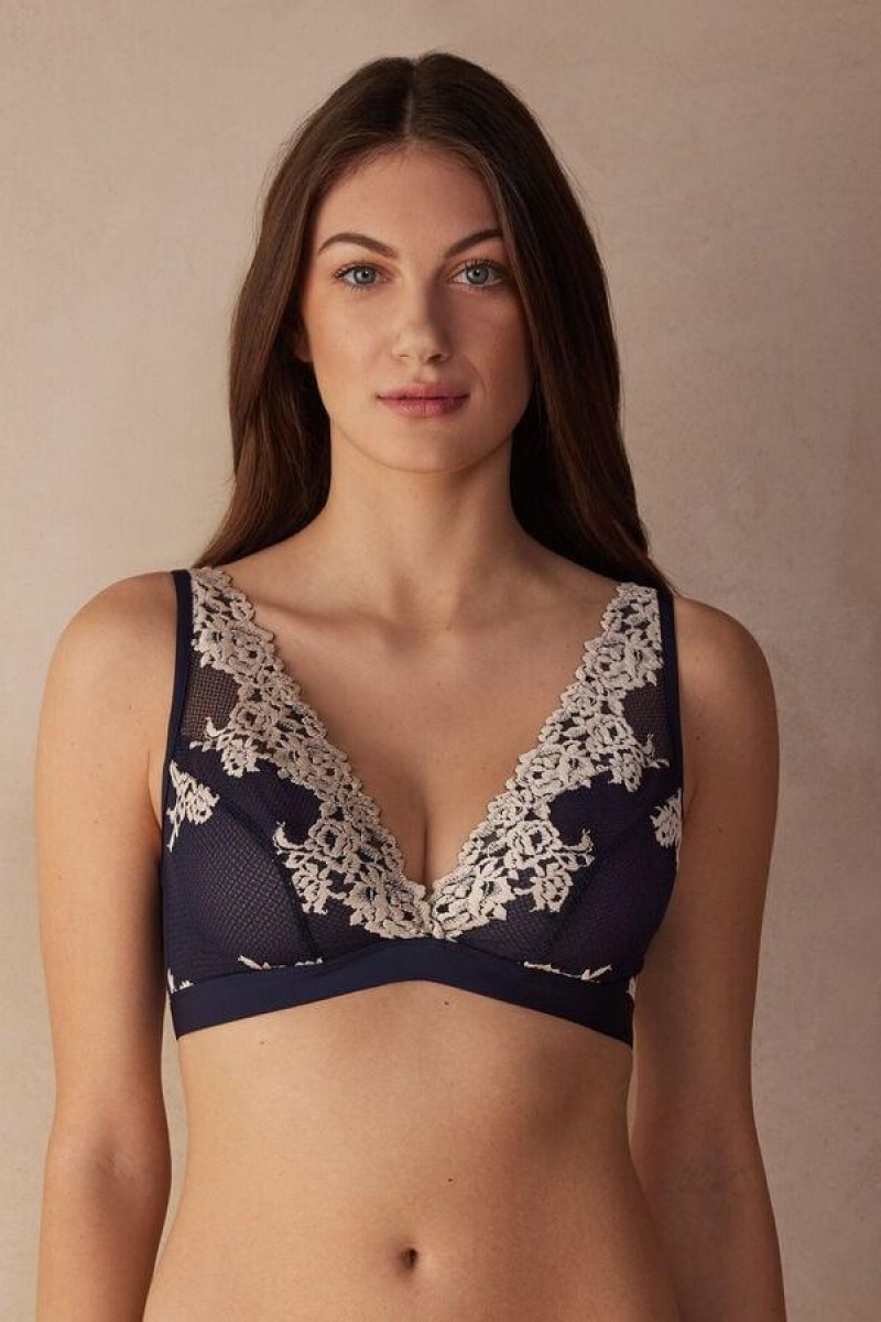 Intimissimi Pretty Flowers Lara Triangle Melltartók Női Mélykék Világos Sárga | HUUT4790