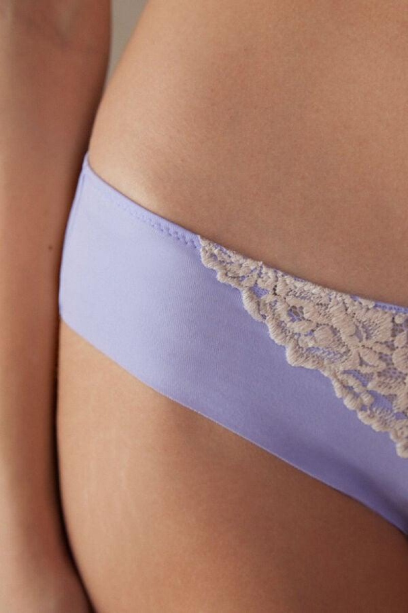 Intimissimi Pretty Flowers Seamless Pamut Bugyi Női Levendula Fehér | HUOR3696