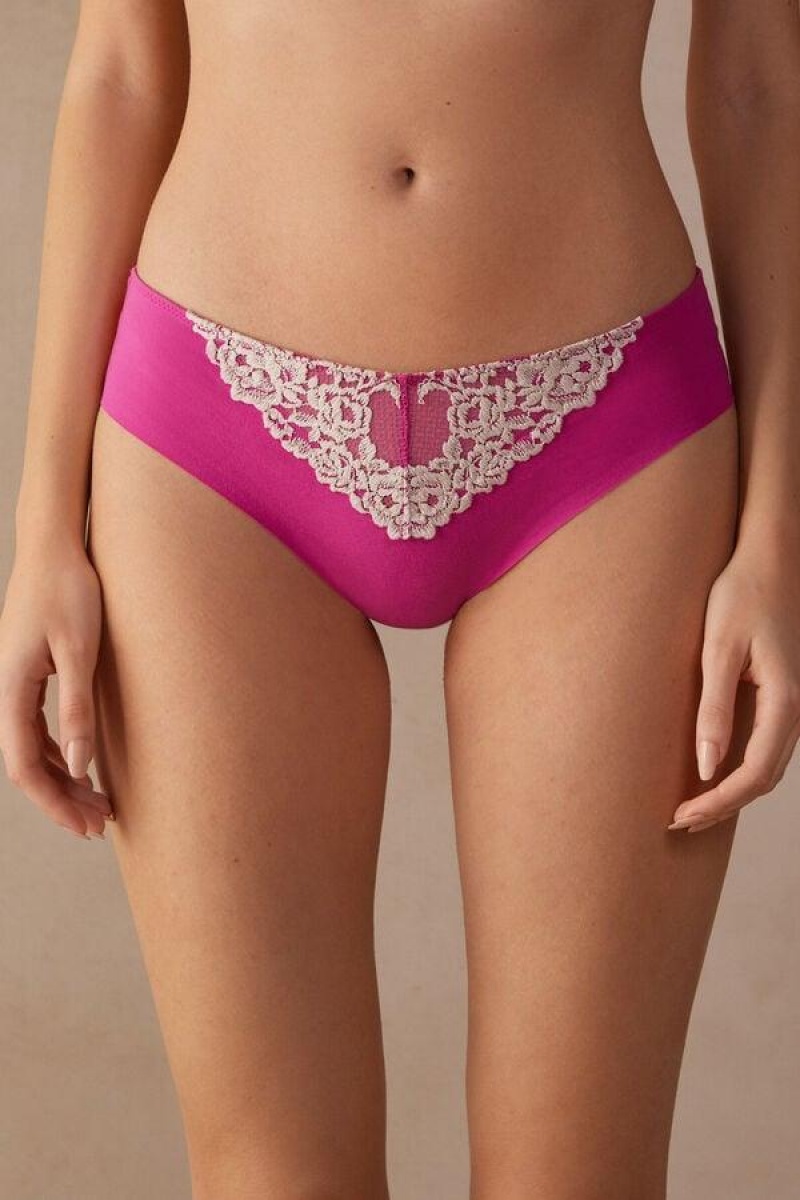 Intimissimi Pretty Flowers Seamless Pamut Bugyi Női Rózsaszín Fehér | HUFM3691