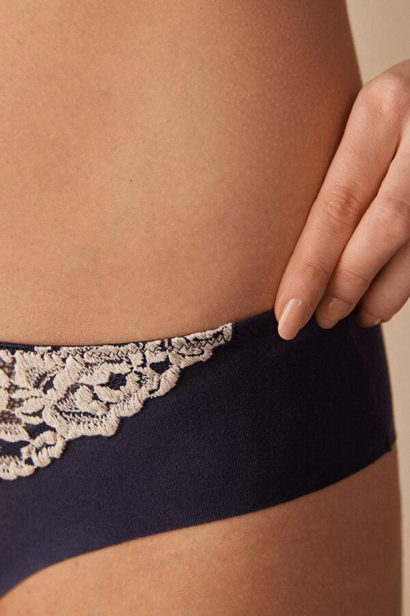 Intimissimi Pretty Flowers Seamless Pamut Bugyi Női Mélykék Világos Sárga | HUDN3640