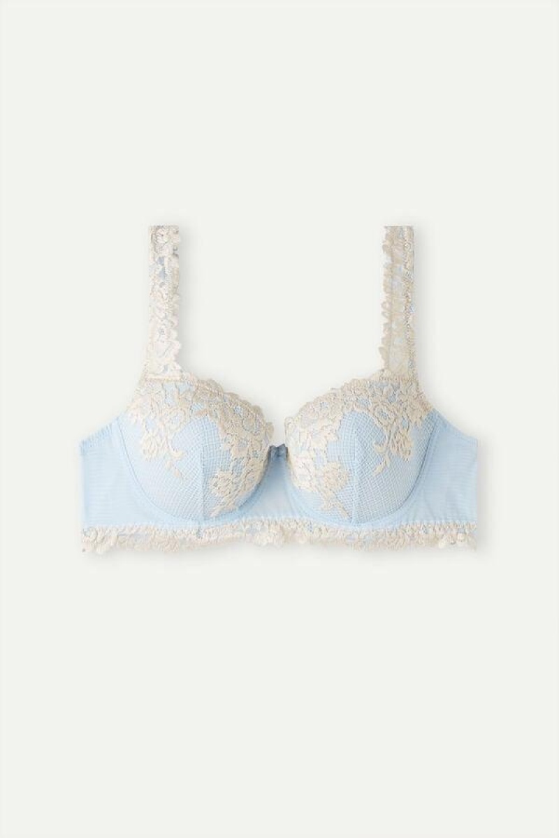 Intimissimi Pretty Flowers Sofia Balconette Melltartók Női Kék Fehér | HURW5043