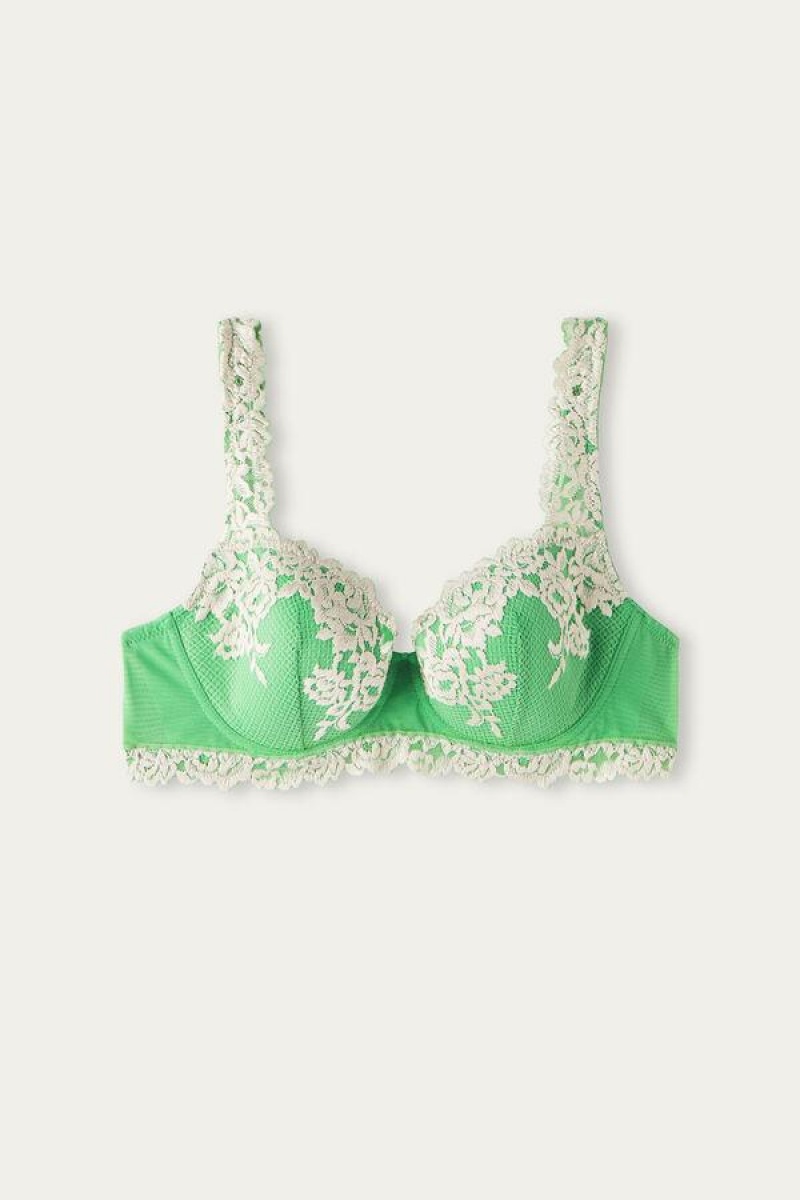 Intimissimi Pretty Flowers Sofia Balconette Melltartók Női Menta Fehér | HUFM4575