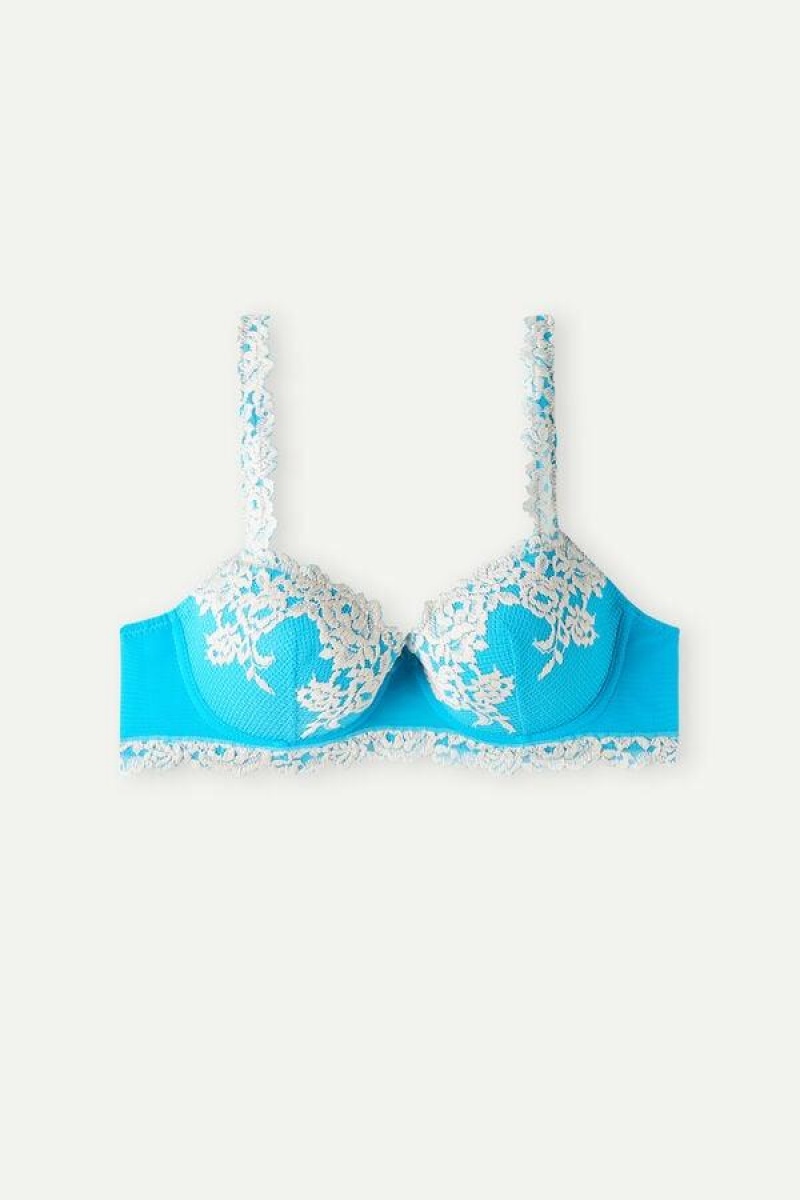 Intimissimi Pretty Flowers Sofia Balconette Melltartók Női Türkiz Fehér | HUHK4566