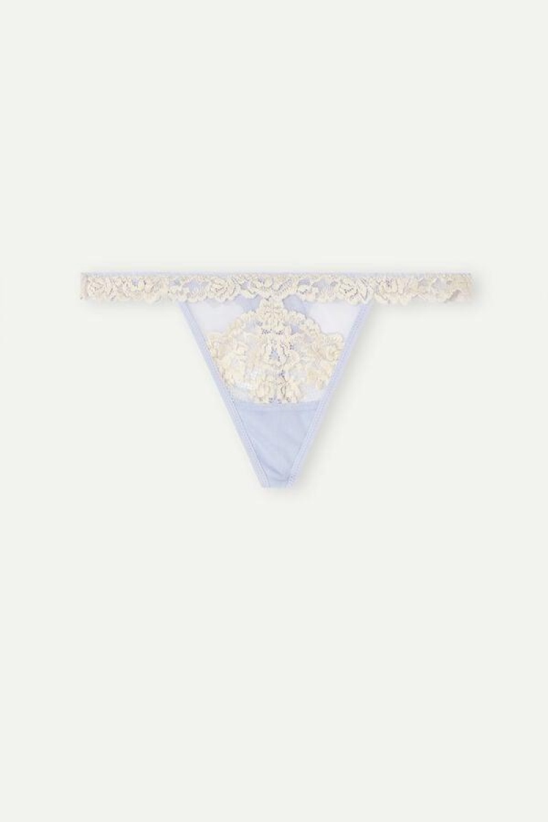 Intimissimi Pretty Flowers String Tanga Bugyi Női Levendula Fehér | HUCE3813