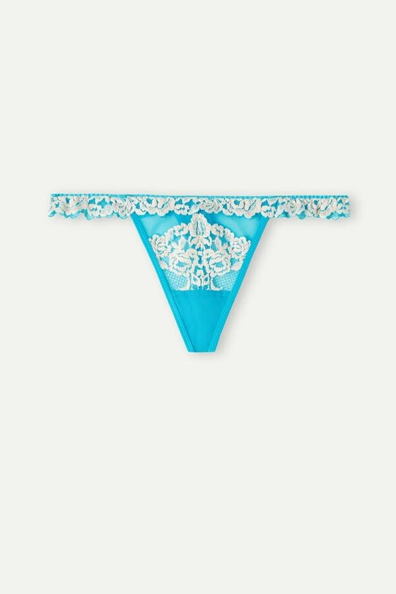 Intimissimi Pretty Flowers String Tanga Bugyi Női Türkiz Fehér | HUVD3812