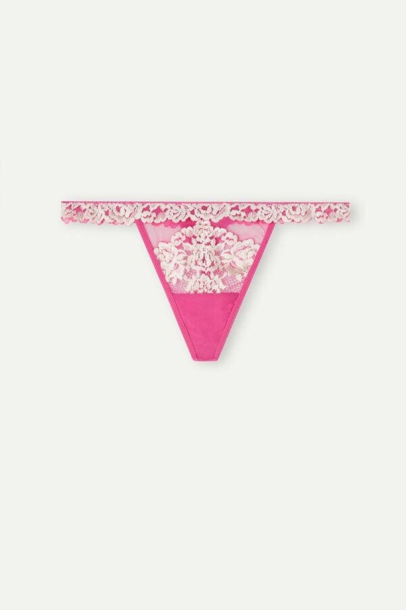 Intimissimi Pretty Flowers String Tanga Bugyi Női Rózsaszín Fehér | HUNB3810