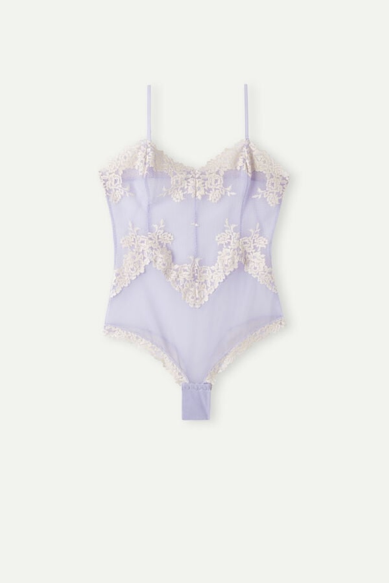 Intimissimi Pretty Flowers Tulle and Csipke Body Női Levendula Fehér | HUNB4174