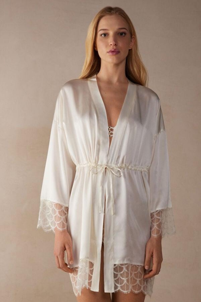 Intimissimi Pure Charme Silk Kimono Pizsama Női Fehér | HUEX3858