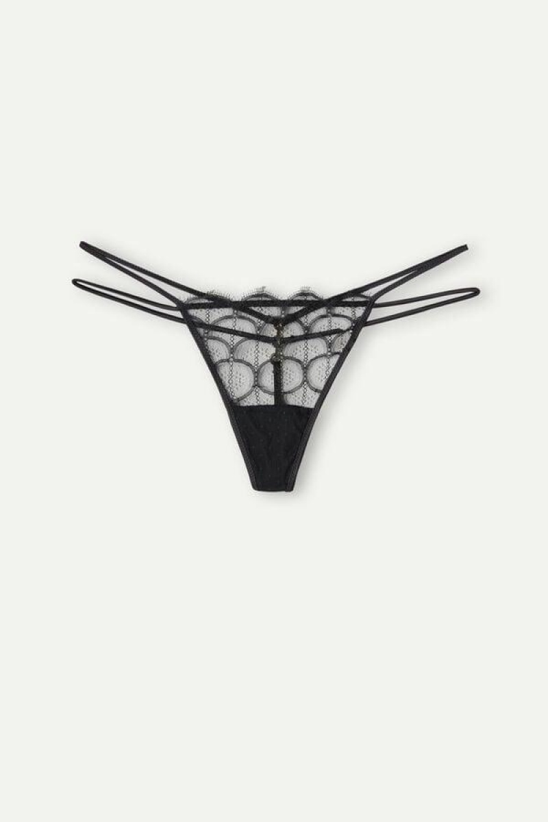 Intimissimi Pure Charme String Tanga Bugyi Női Fekete | HUQZ3808