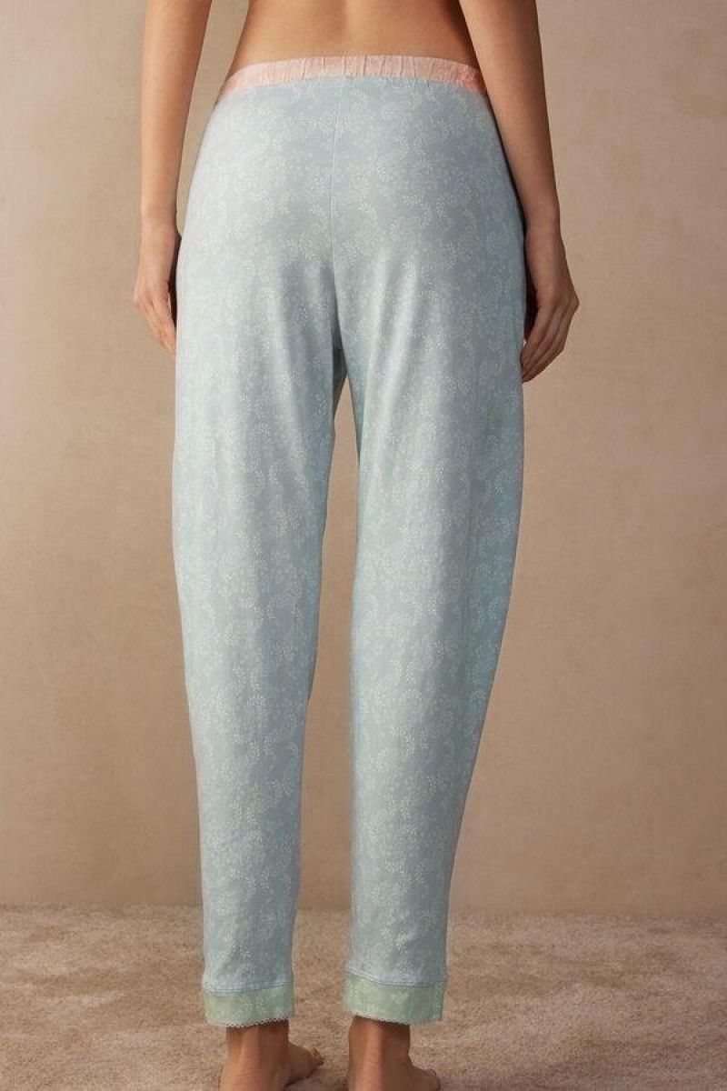 Intimissimi Romantic Cashmere Full Length Pamut Pants Pizsama Női Világos Kék | HUHK4028