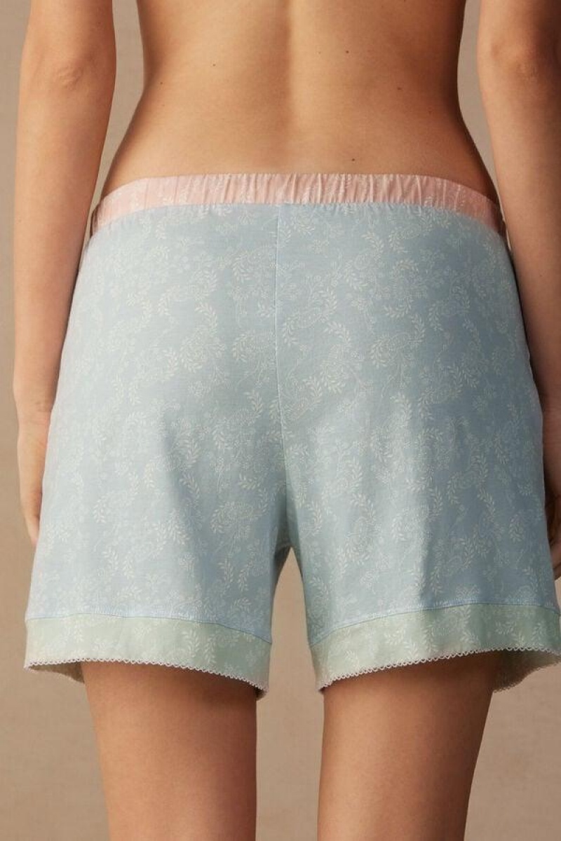 Intimissimi Romantic Cashmere Pamut Shorts Pizsama Női Világos Kék | HUPQ4086