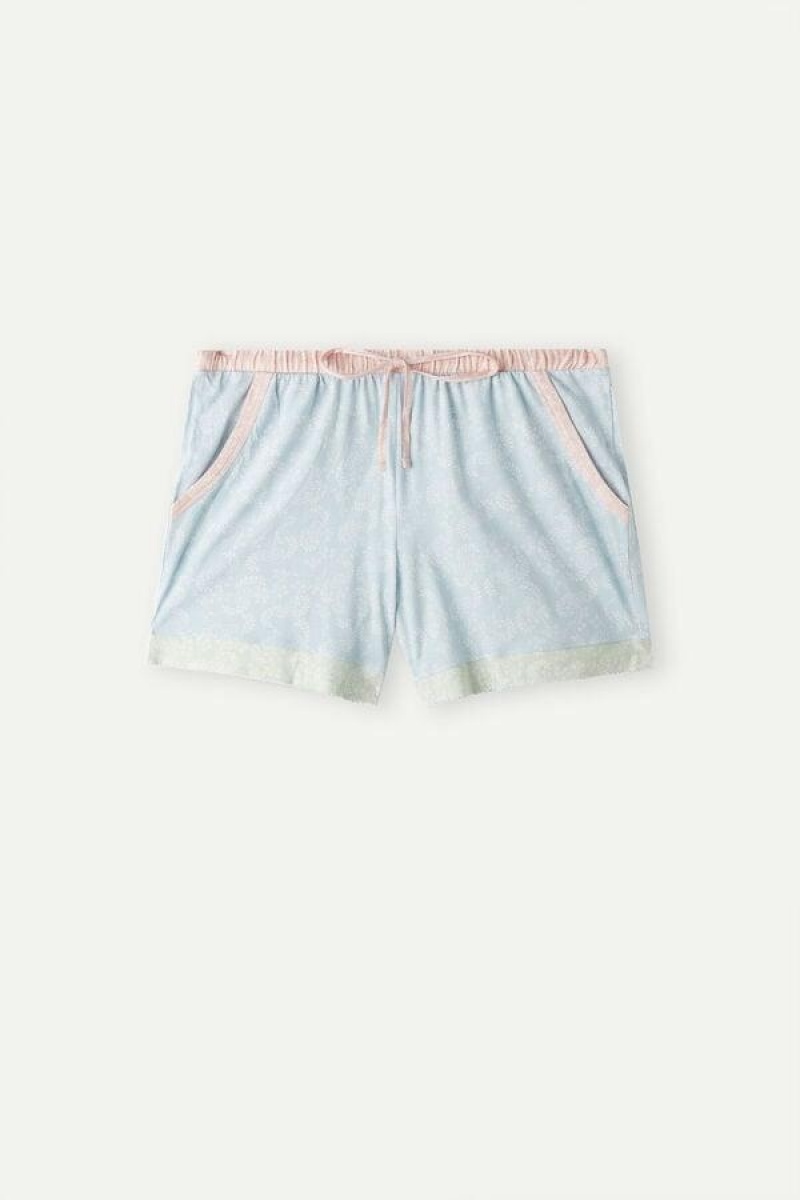 Intimissimi Romantic Cashmere Pamut Shorts Pizsama Női Világos Kék | HUPQ4086