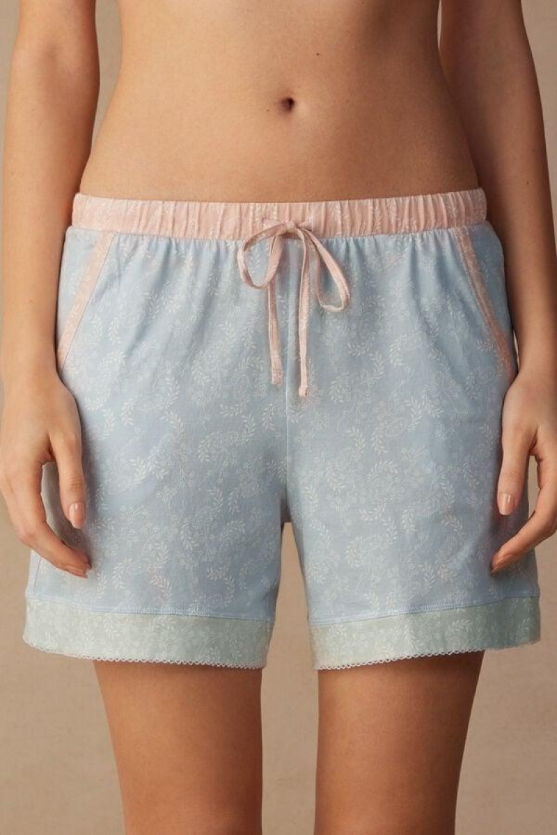 Intimissimi Romantic Cashmere Pamut Shorts Pizsama Női Világos Kék | HUPQ4086