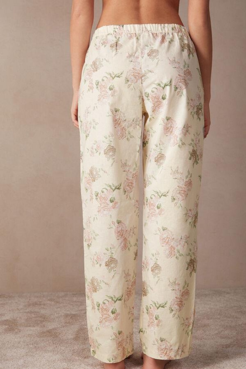 Intimissimi Scent of Roses Full Length Pamut Cloth Pants Pizsama Női Színes Fehér | HUKI4025