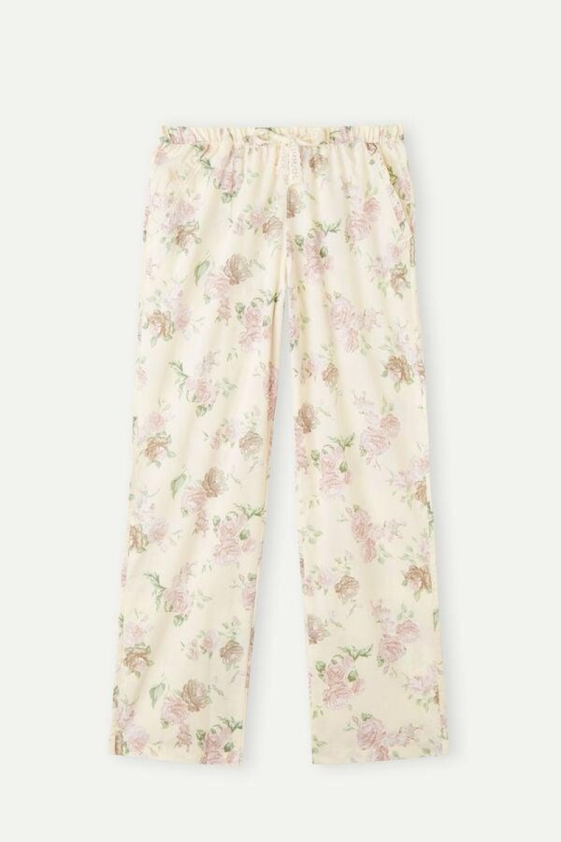 Intimissimi Scent of Roses Full Length Pamut Cloth Pants Pizsama Női Színes Fehér | HUKI4025