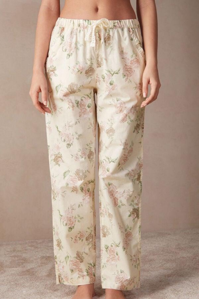 Intimissimi Scent of Roses Full Length Pamut Cloth Pants Pizsama Női Színes Fehér | HUKI4025