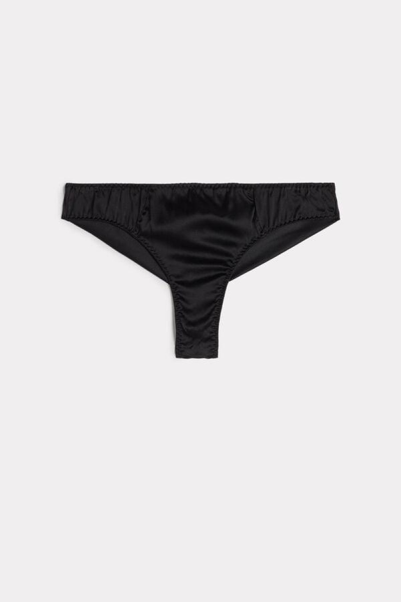 Intimissimi Silk Cheeky Briefs Bugyi Női Fekete | HUVD3500