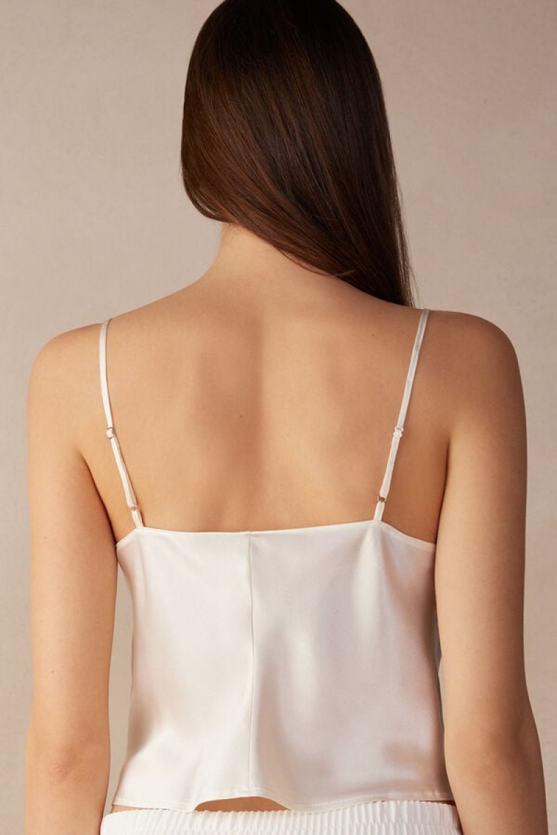 Intimissimi Silk Crop Camisole Trikó Női Fehér | HUEX4301