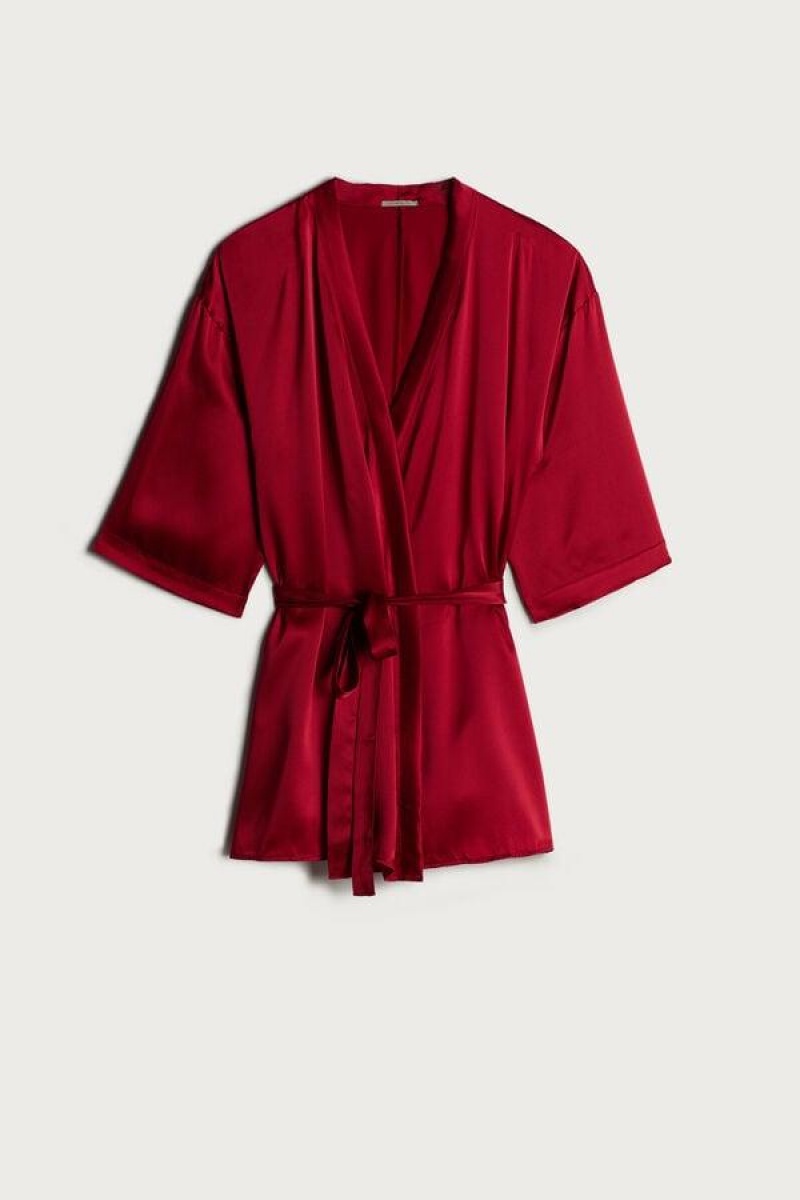 Intimissimi Silk Kimono Pizsama Női Piros | HUHK3845