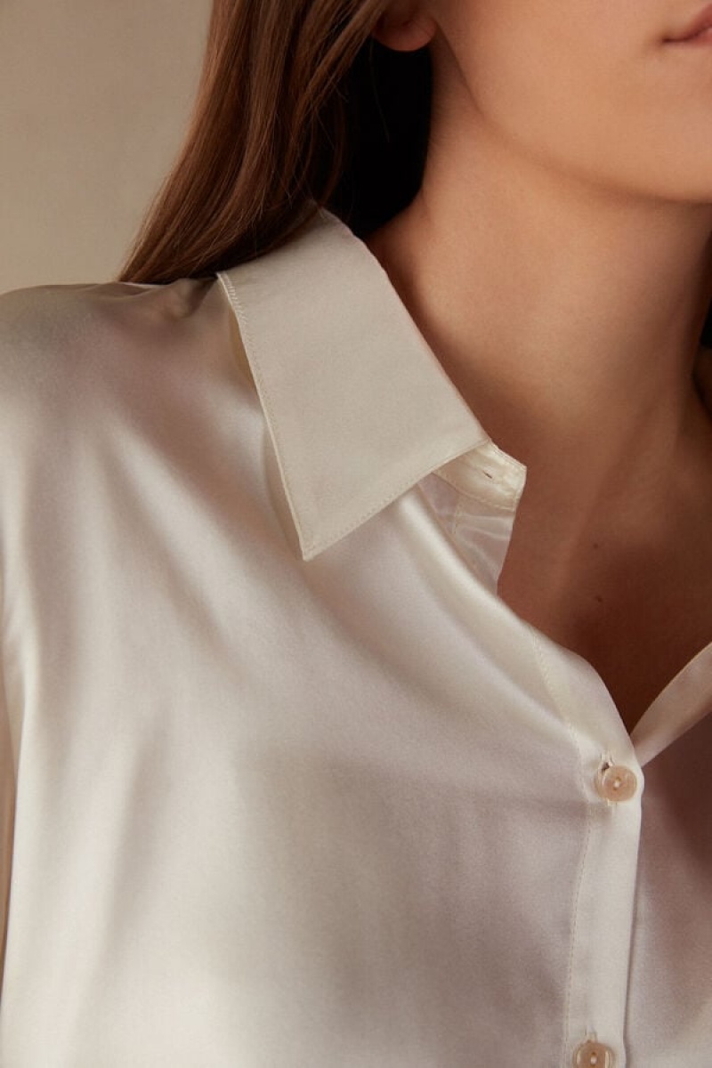 Intimissimi Silk Shirt Hosszú Ujjú Női Fehér | HUWY4250