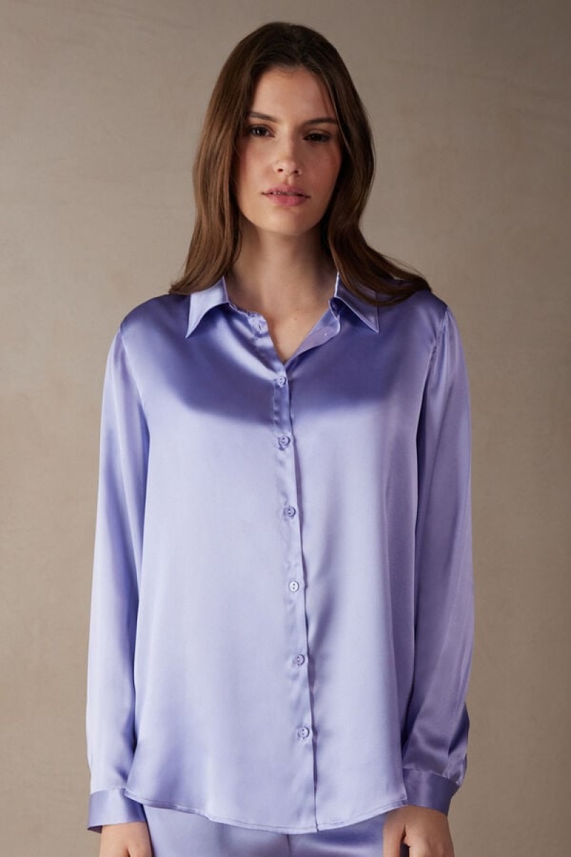 Intimissimi Silk Shirt Hosszú Ujjú Női Levendula | HUEX4222