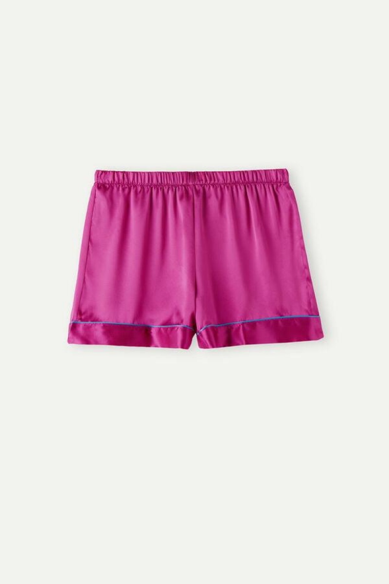 Intimissimi Silk Shorts with Contrast Trim Pizsama Női Rózsaszín | HUZG4075