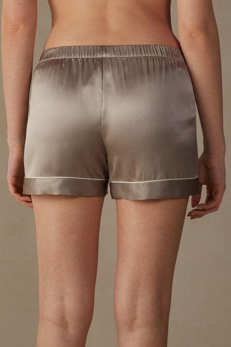 Intimissimi Silk Shorts with Contrast Trim Pizsama Női Bézs | HURW4065