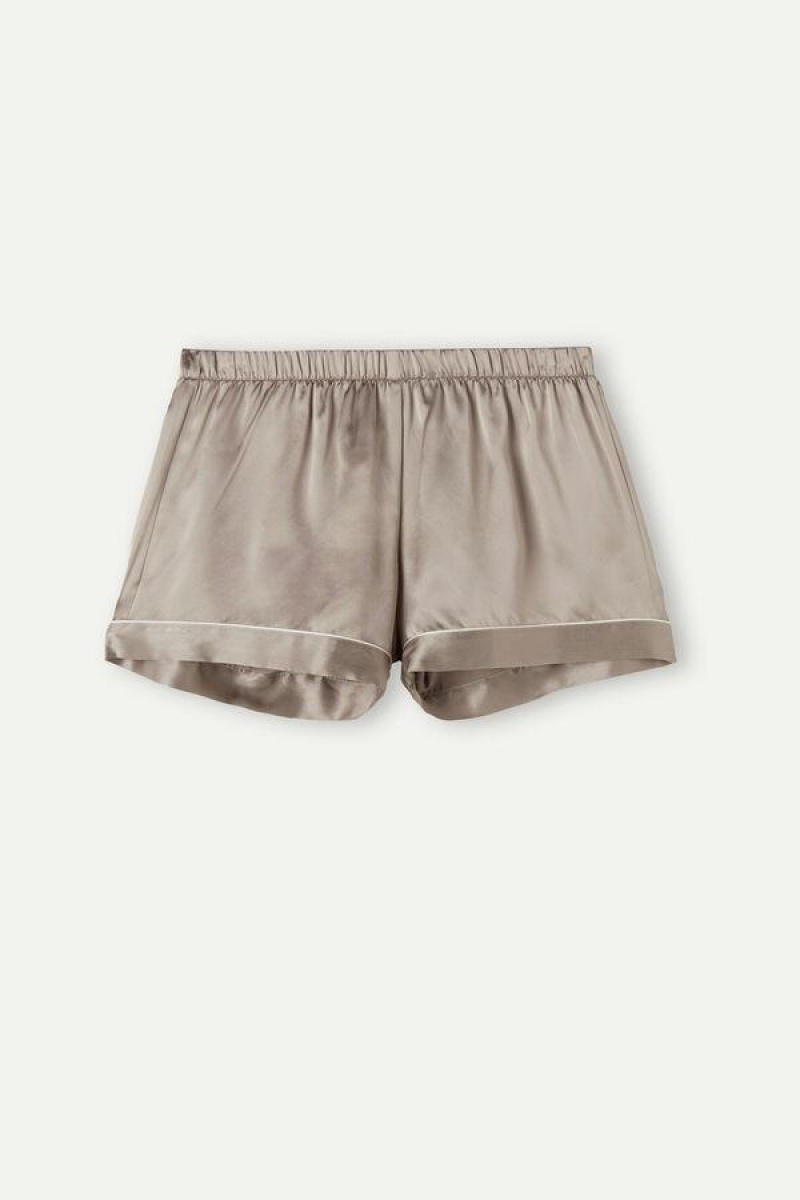 Intimissimi Silk Shorts with Contrast Trim Pizsama Női Bézs | HURW4065