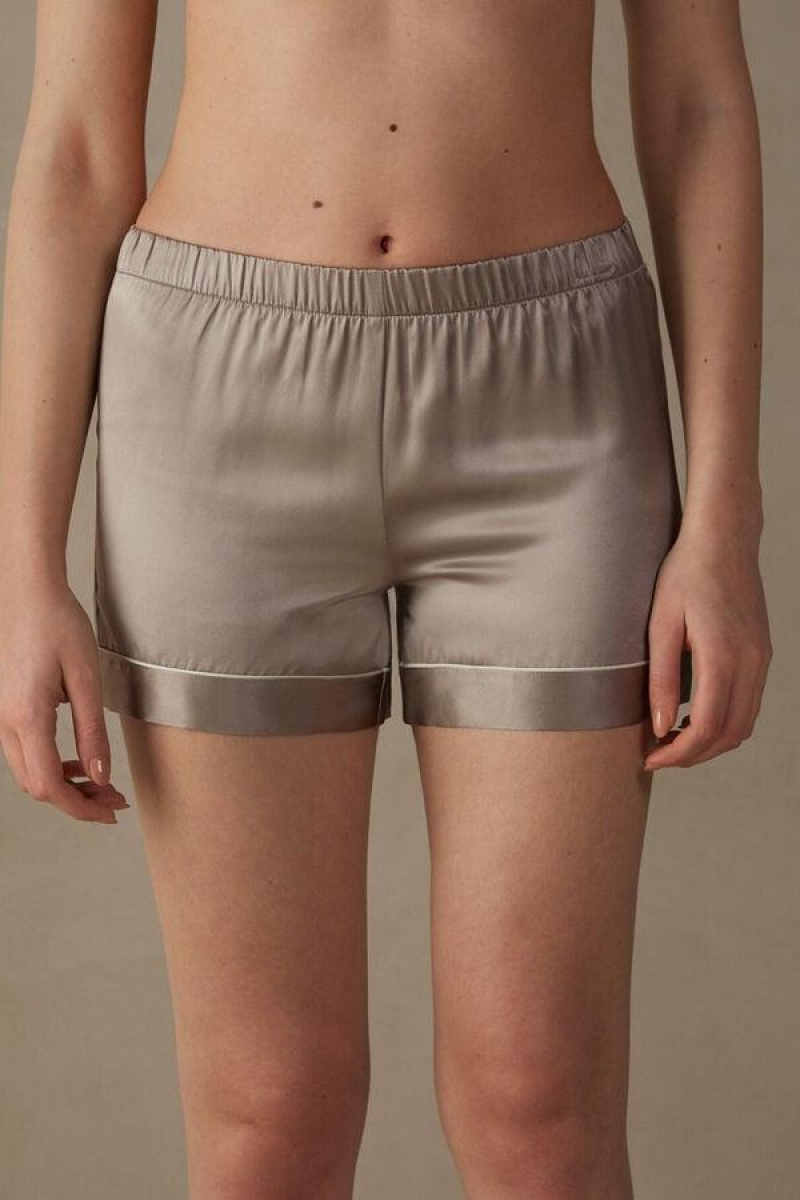 Intimissimi Silk Shorts with Contrast Trim Pizsama Női Bézs | HURW4065